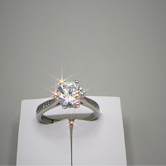 Silver Wedding Ring Adjustable Diamond Simulant New - Picture 4 of 16